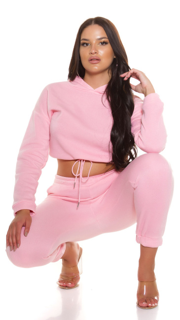 sporty 2piece set-crop hoodie en broek roze